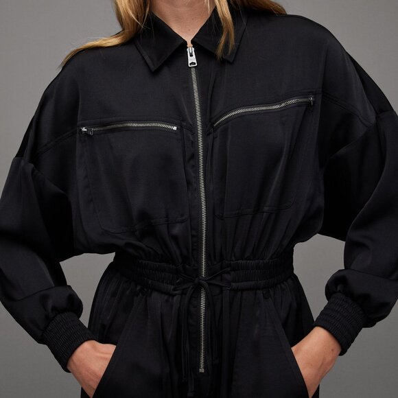 NWOT All Saints Charli Tapered Leg Cargo Zip Jumpsuit in Black - Picture 2 of 4